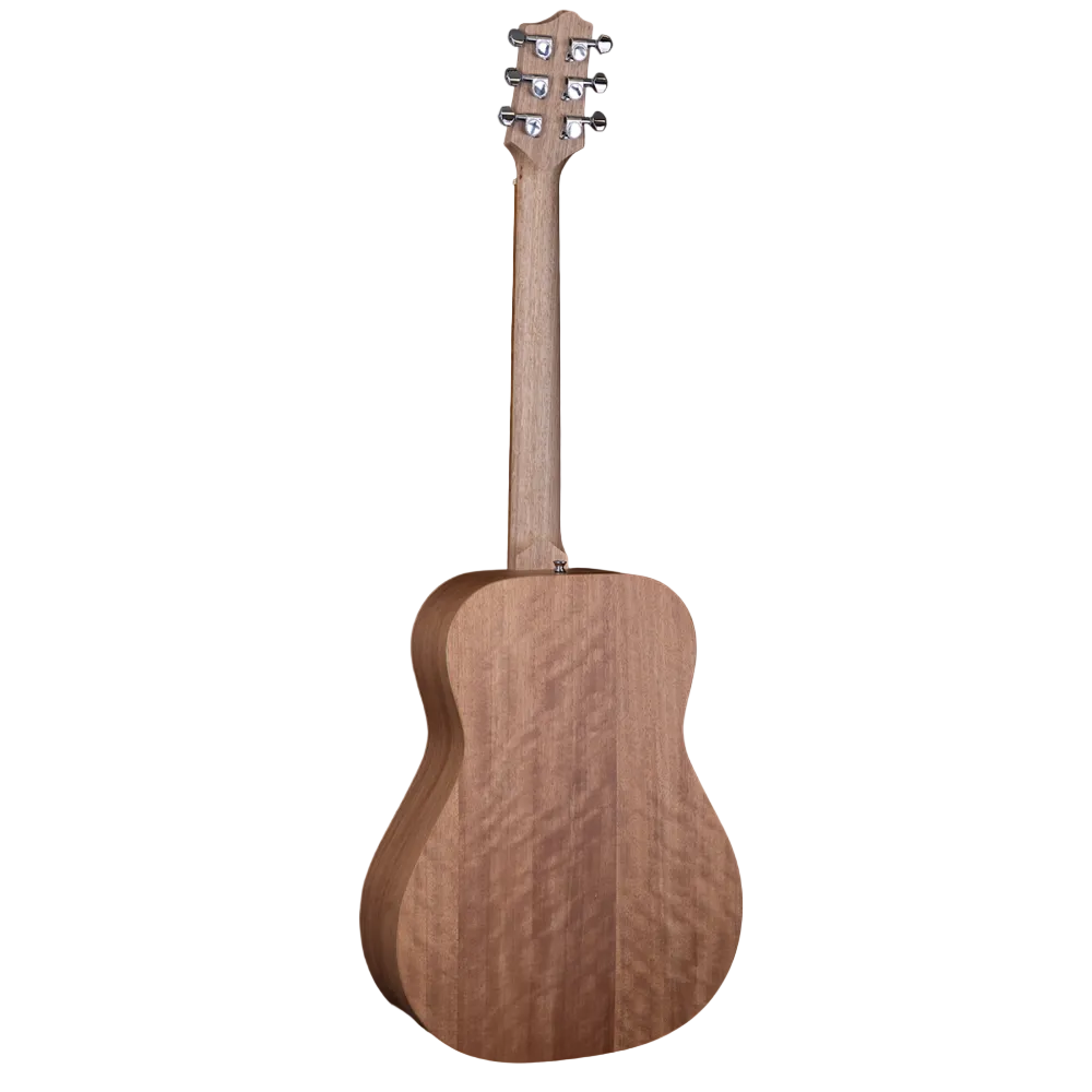 Pratley SL Mini acoustic guitar with pickup, featuring a maple back and sides, and solid Bunya top, ideal for travel and practice.