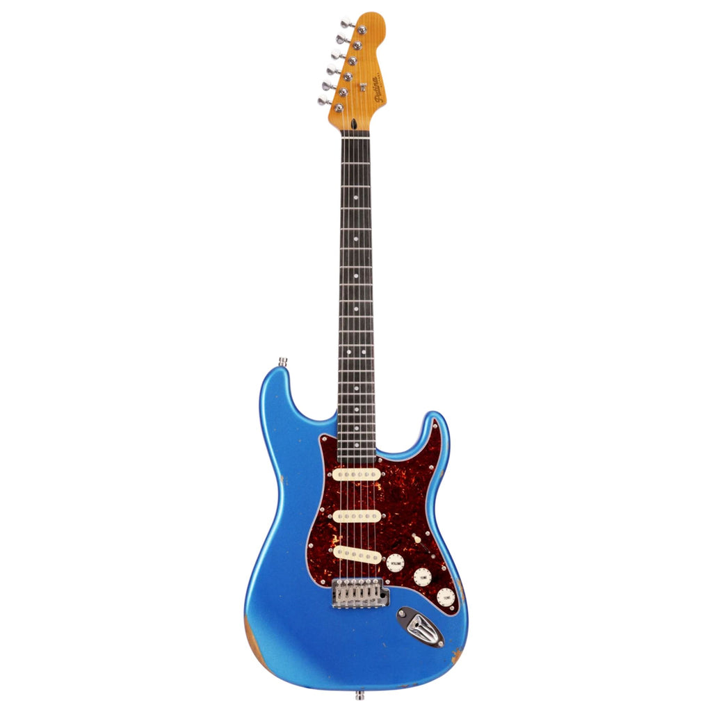 Patina PS-6-LPB electric guitar with Paulownia body, roasted maple neck, and Lake Placid Blue nitro finish.
