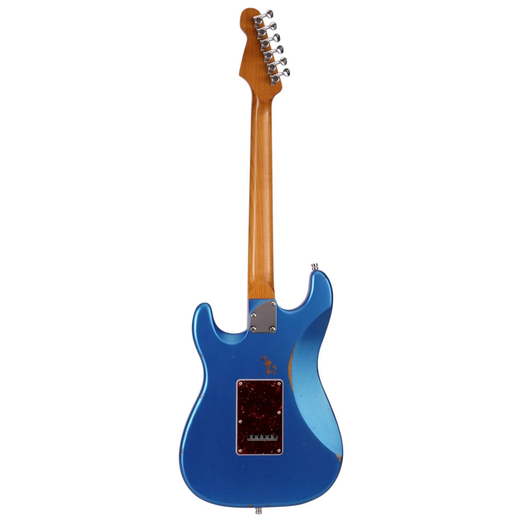 Patina PS-6-LPB electric guitar with Paulownia body, roasted maple neck, and Lake Placid Blue nitro finish, front view.