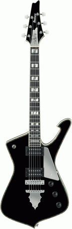 Ibanez PS10 Paul Stanley Signature electric guitar in black with hardcase, showcasing its sleek body and signature design details.