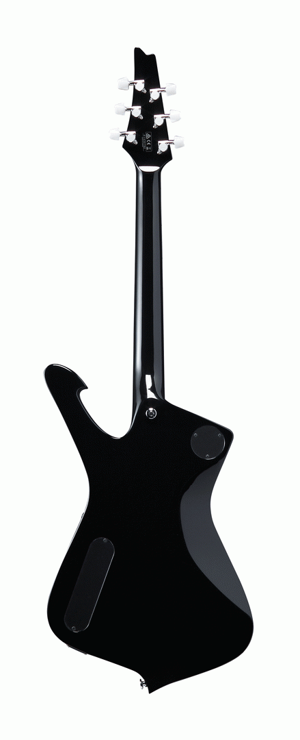 Ibanez PS10 Paul Stanley Signature electric guitar in black with a hardcase, showcasing the guitar's body and hardware details.