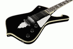 Ibanez PS10 Paul Stanley Signature electric guitar in black with hardcase, showcasing its sleek body and signature design.