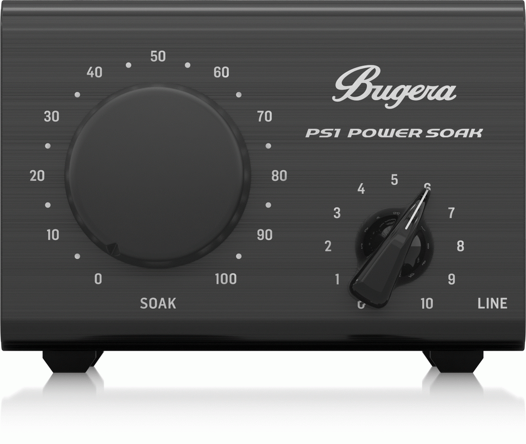Bugera Power Soak PS1 guitar amplifier attenuation device showing control knobs and input jacks on a black panel.