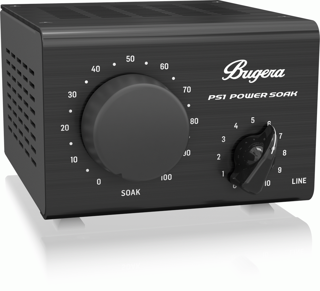 Bugera Power Soak PS1 guitar amplifier load box with controls and input/output jacks for silent practice and speaker attenuation.