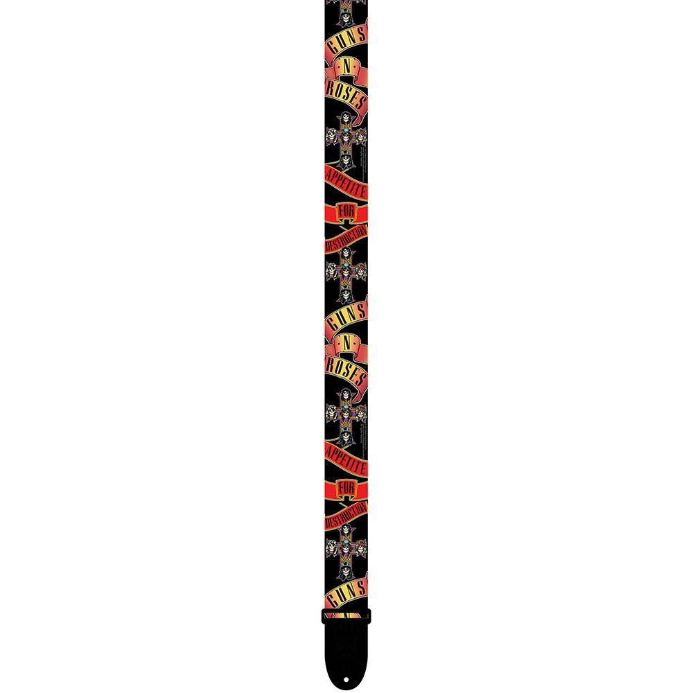 Perris PS6013 2-inch polyester guitar strap featuring Guns N' Roses licensed band logo and design.