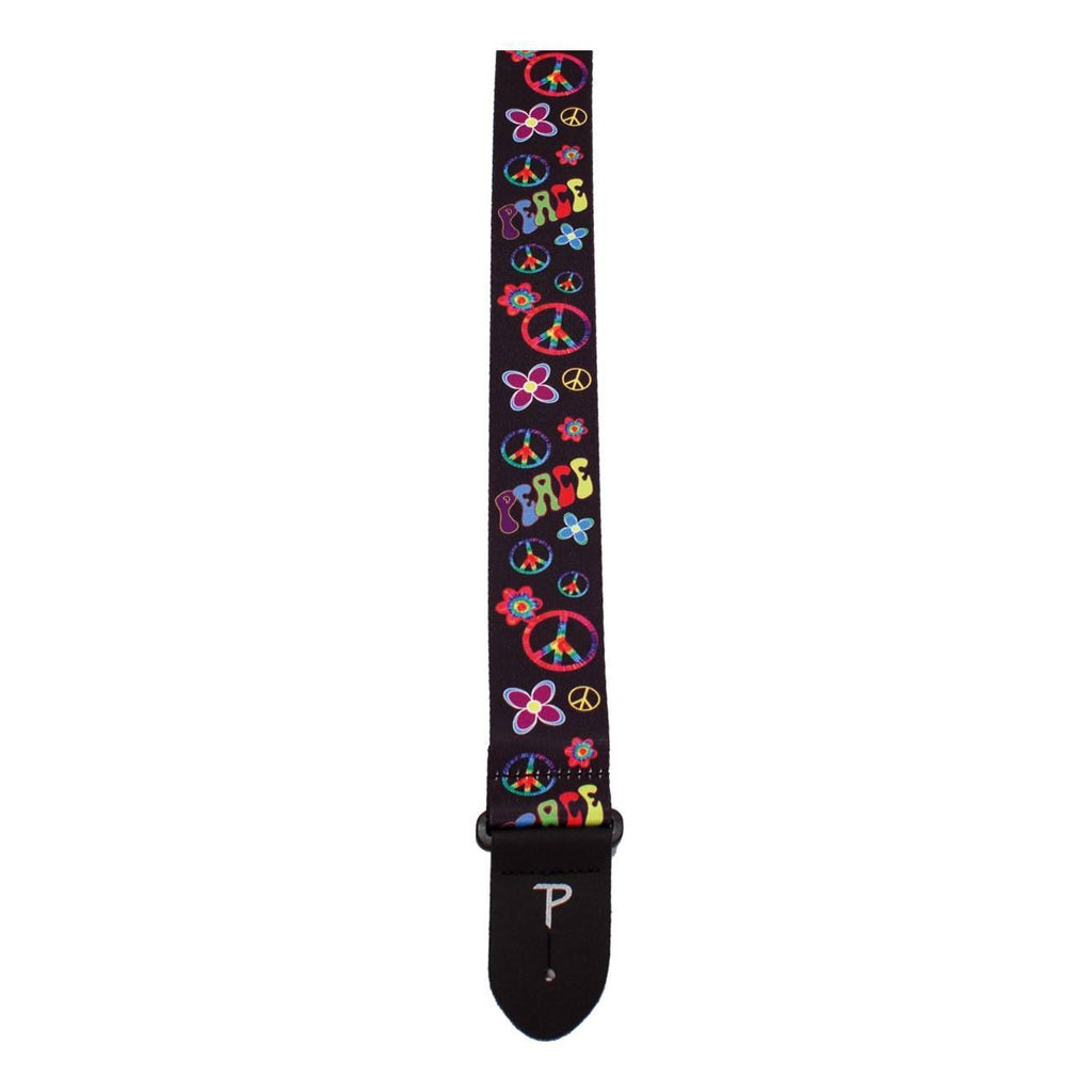 Perris PS6797 2 inch Hippy Collection Peace Guitar Strap with Black Leather ends