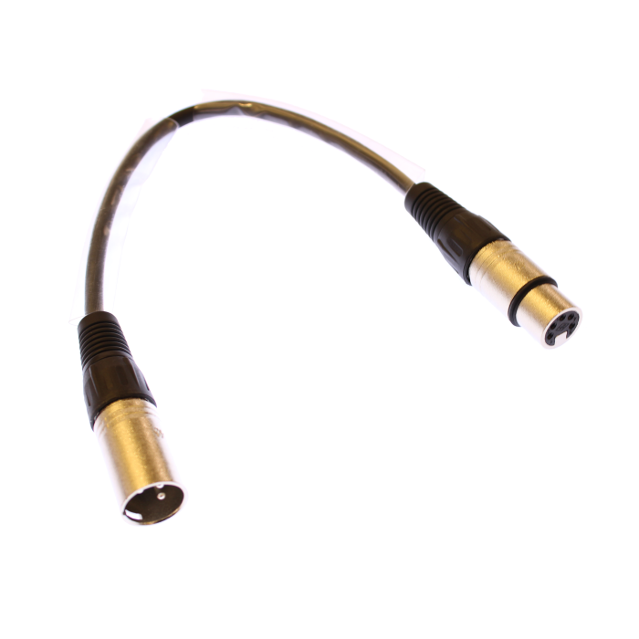 ShowPro DMX 30cm 3-pin male to 5-pin female lighting extension cable for DMX lighting systems.