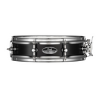 Pearl Pearl Snare Short Fuse 13x3.5 black steel snare drum with chrome hardware and drumheads, mounted on stand.