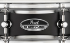 Pearl Pearl Snare Short Fuse 13x3.5 black steel snare drum with chrome hardware and drumheads, close-up view.