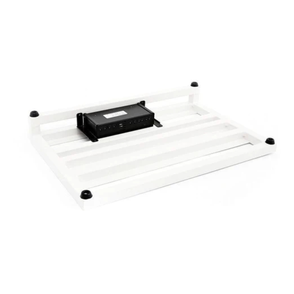 Pedaltrain VooDoo Lab Power Supply Bracket for PT-3 and PT-PRO effects pedalboards, shown in black with mounting hardware.