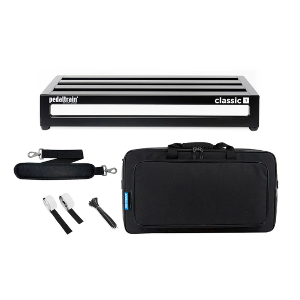 Pedaltrain Classic 1 effects pedalboard with soft carrying case, compact and portable for guitar pedal setups.