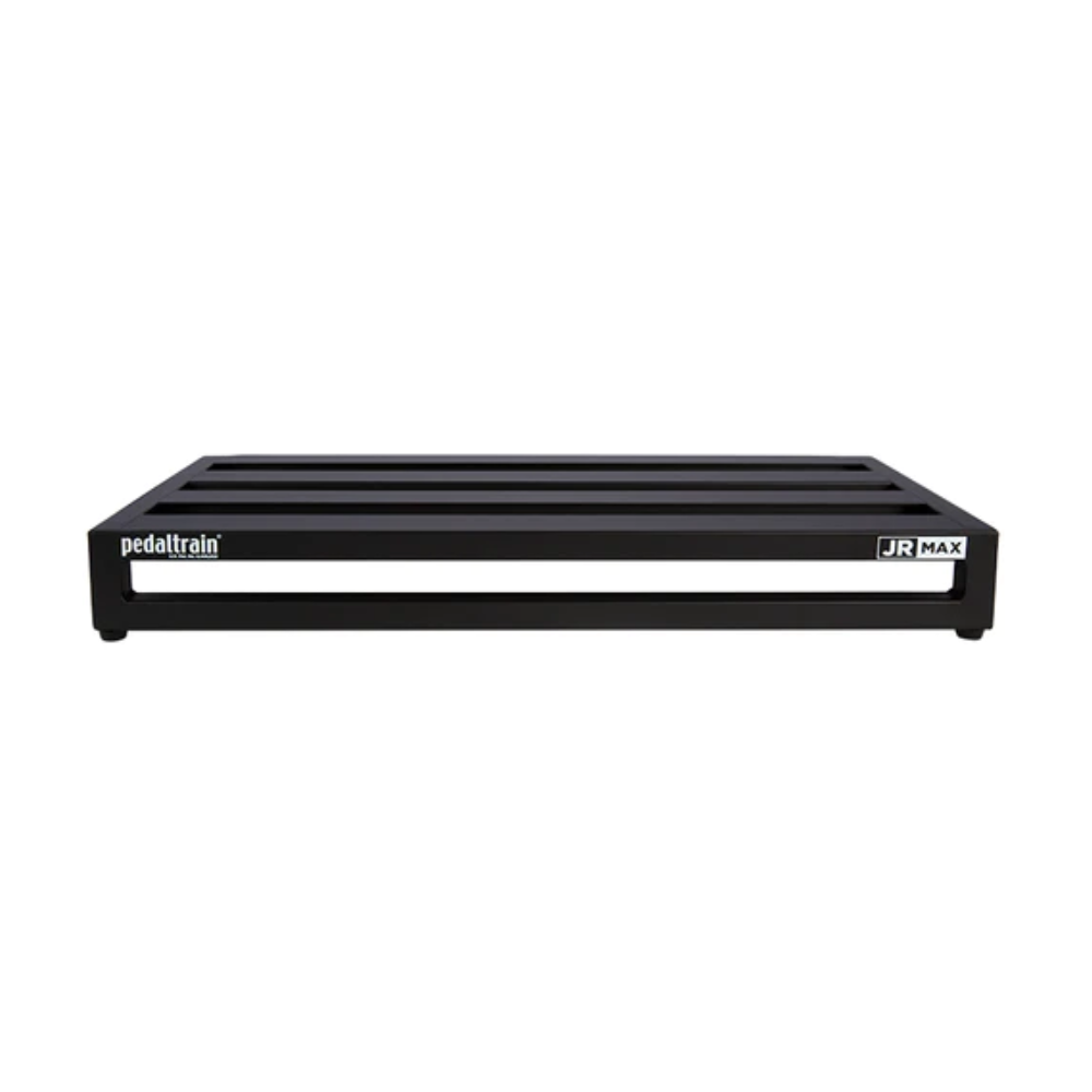Pedaltrain Junior MAX effects pedalboard in black honeycomb with a wheeled tour case, showcasing its compact design.