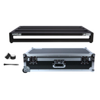 Pedaltrain Junior MAX effects pedalboard in black honeycomb with wheeled tour case, showcasing sturdy design and portability.