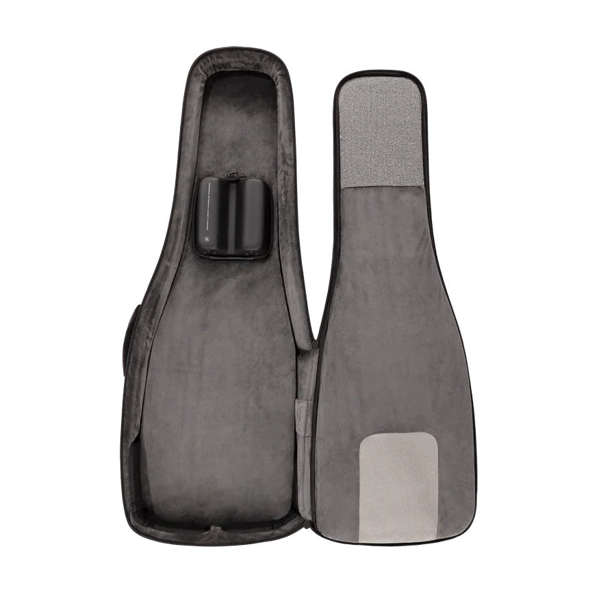 D'Addario Backline electric guitar case in black, sturdy gig bag with handles and shoulder strap for secure transport.