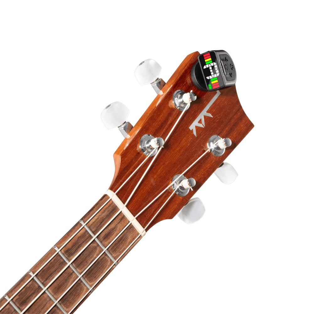 D'Addario NS Micro rechargeable clip-on guitar tuner with digital display and compact design for easy tuning.