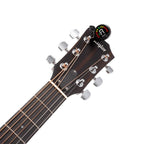 D'Addario Nexxus 360 USB rechargeable guitar headstock tuner in black with digital display and tuning adjustment features.