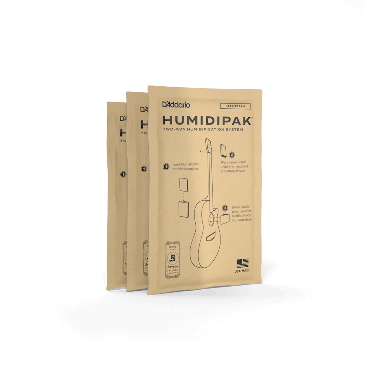 D'Addario Planet Waves Humidipak Maintain Control System for guitars, replacement 3-pack, guitar accessory for humidity control
