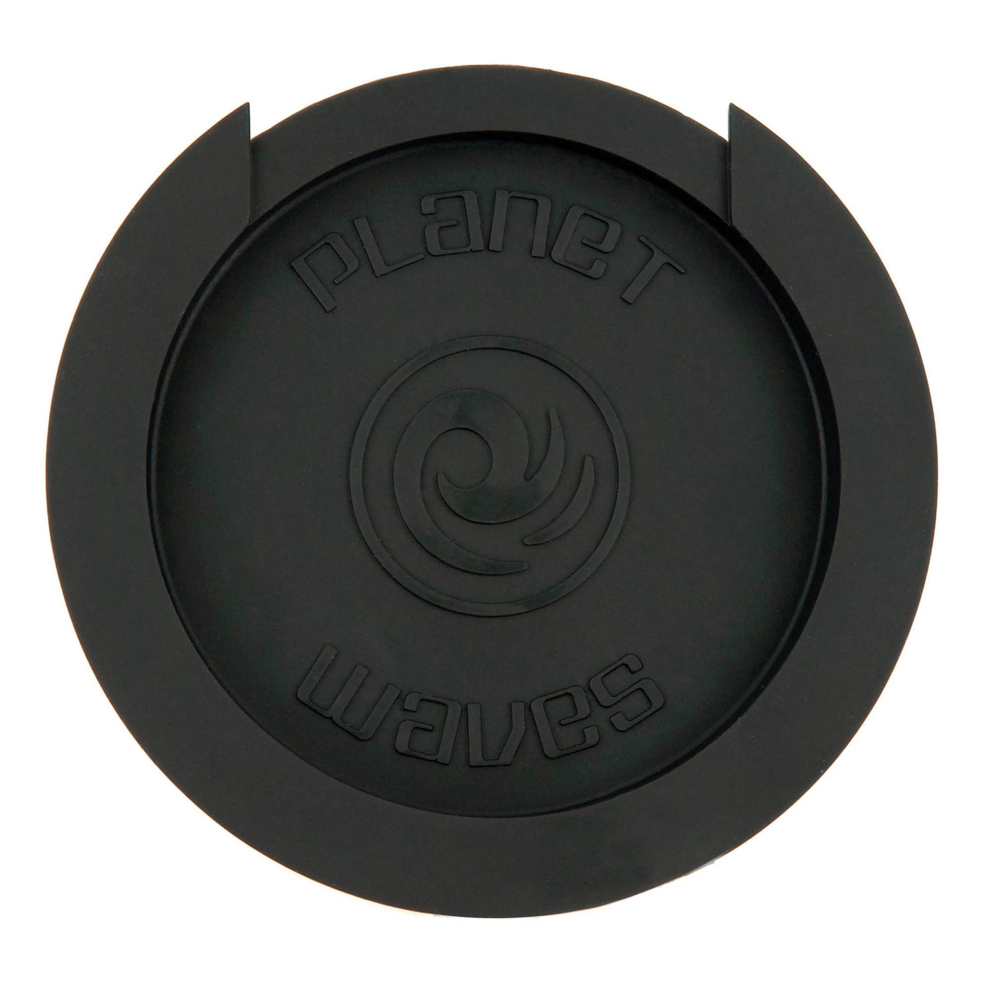 D'Addario Planet Waves Screeching Halt soundhole plug for acoustic guitars, black plastic with brand logo, fitting into guitar soundholes