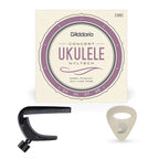 D'Addario Ukulele Accessories Bundle inc NS Capo, Concert Uke Strings & Felt Picks