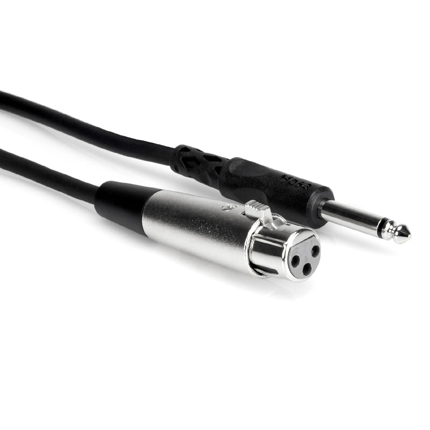 Hosa PXF-120 20 ft audio cable with 1/4" TS to XLR3F connectors, used for high-tech and keyboard audio setups.