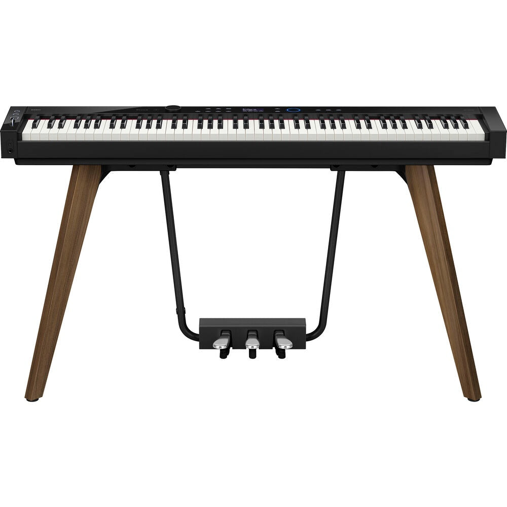 Black Casio Privia PX-S7000 portable digital piano with stand, featuring sleek design and full-sized keys.