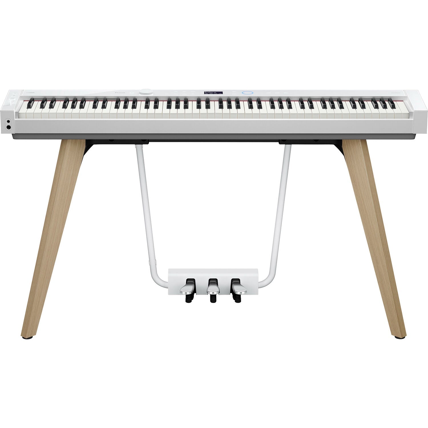 Casio Privia PX-S7000 portable digital piano with stand in white, featuring a sleek design and full-size keys.