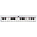 Casio Privia PX-S7000 portable digital piano in white with matching stand, compact design, and control panel visible.