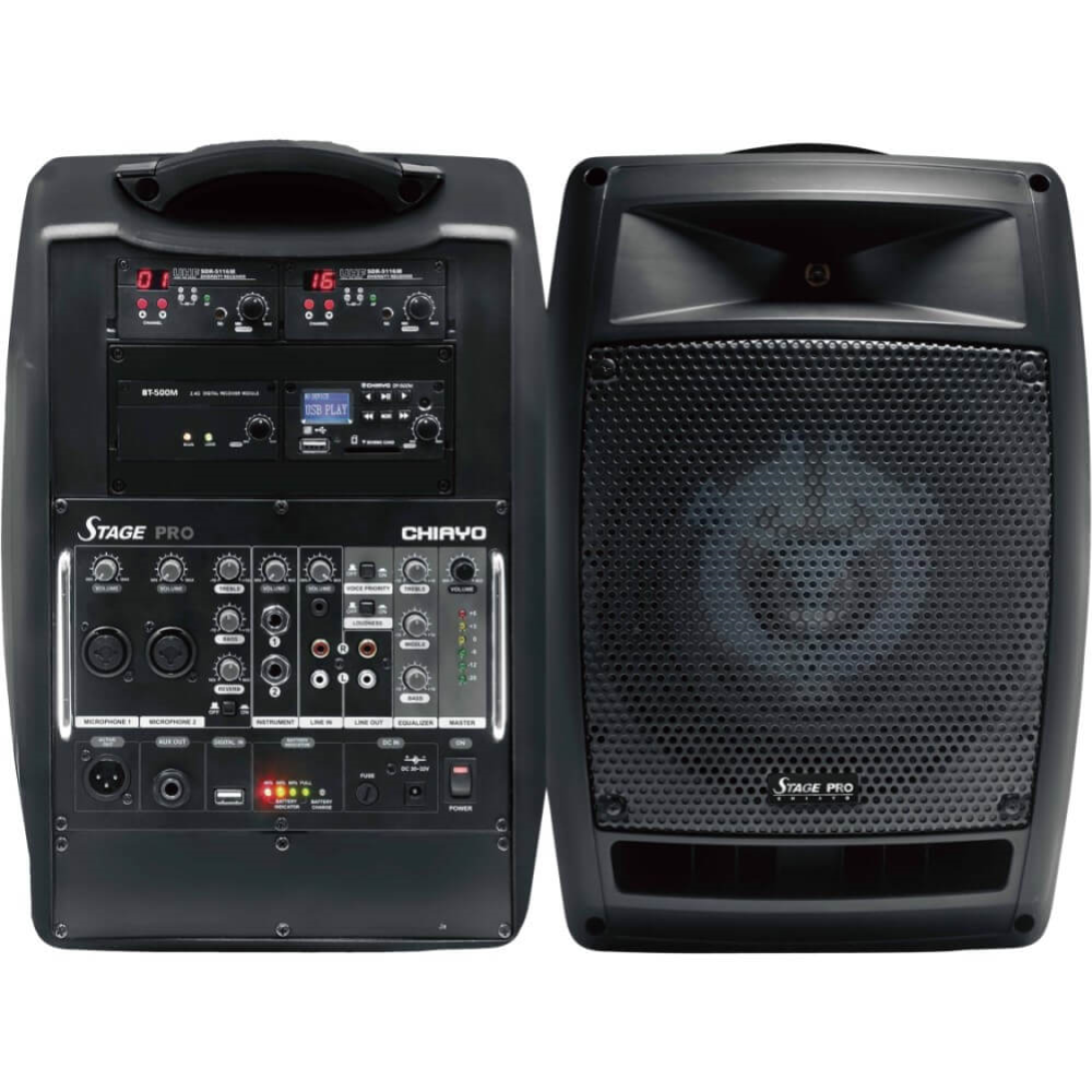 Chiayo Stage Pro 200W portable powered speaker with handle and control panel, open box condition.