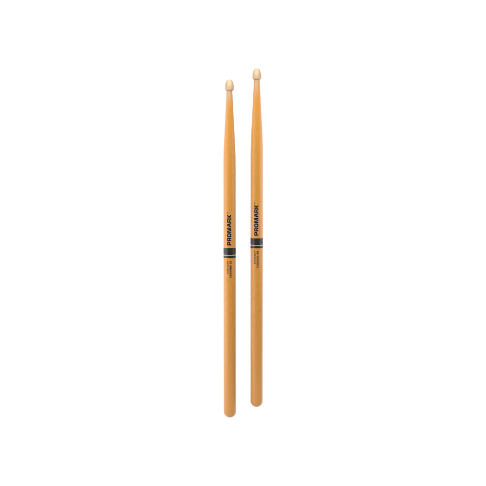 ProMark Rebound 2B ActiveGrip drumsticks with hickory wood and acorn tips, designed for durability and grip in drumming.