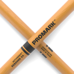 ProMark Rebound 5A ActiveGrip drumsticks with Hickory and Acorn tips, clear finish, designed for drummers.