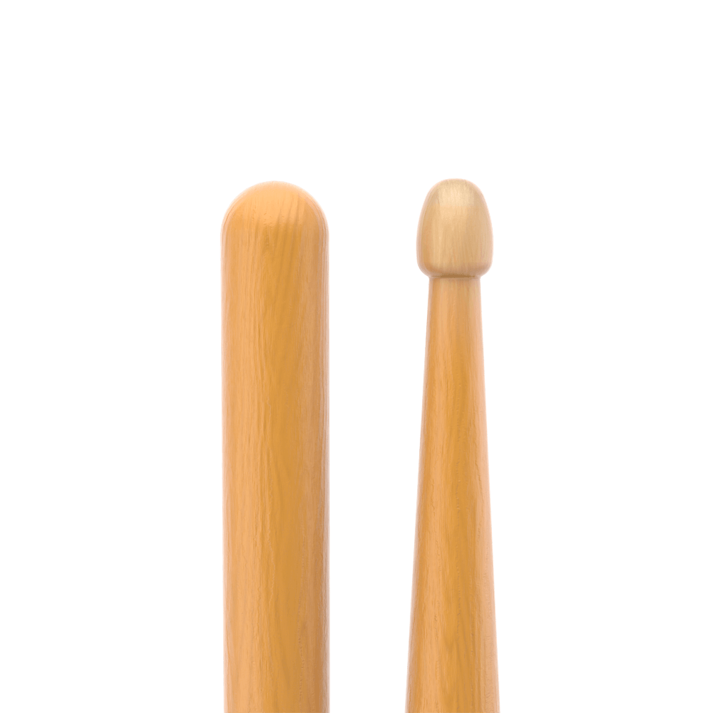 Promark Rebound 5B ActiveGrip drumsticks with hickory handle and acorn tips, shown in clear view for drumming performance.
