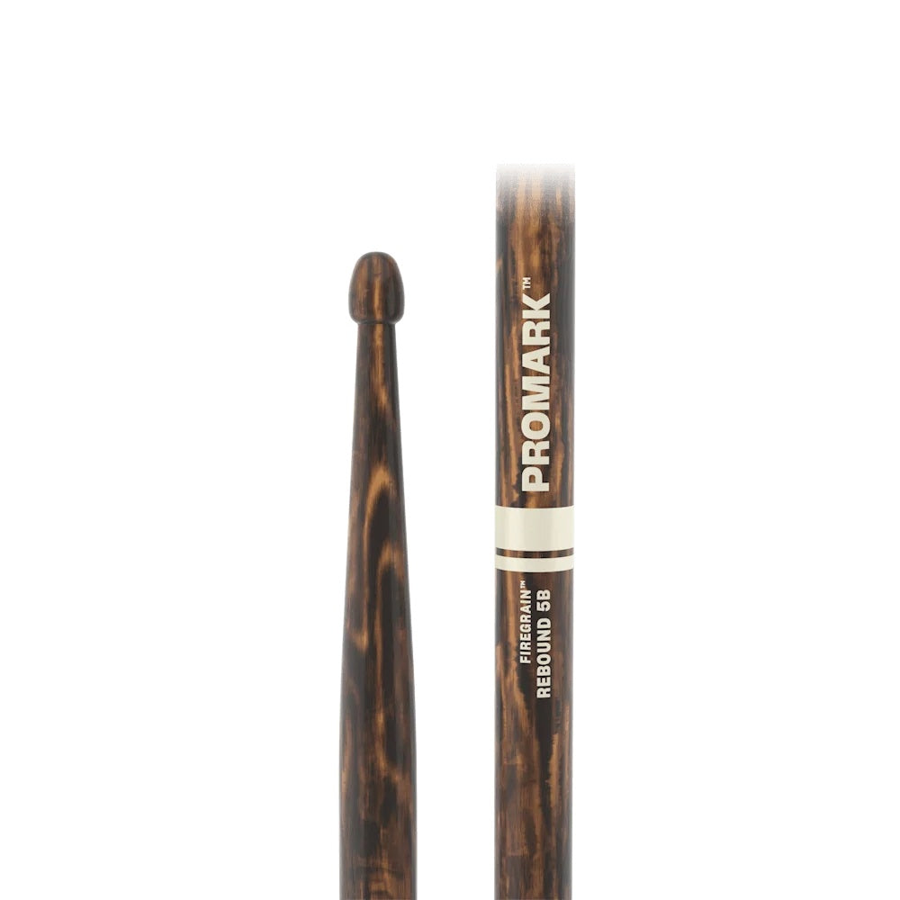 ProMark Rebound 5B FireGrain drumsticks with natural wood finish and textured grip, designed for drummers.