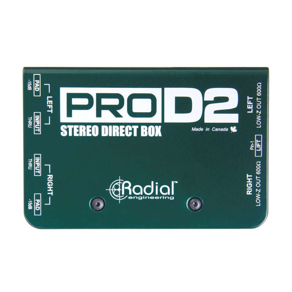 Radial ProD2 2-channel passive instrument direct box for live outboard audio connections, by Radial Engineering.