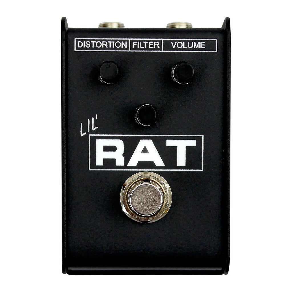 ProCo Lil' Rat Micro Distortion guitar effects pedal with knobs and input/output jacks, compact effects pedal for electric guitars.