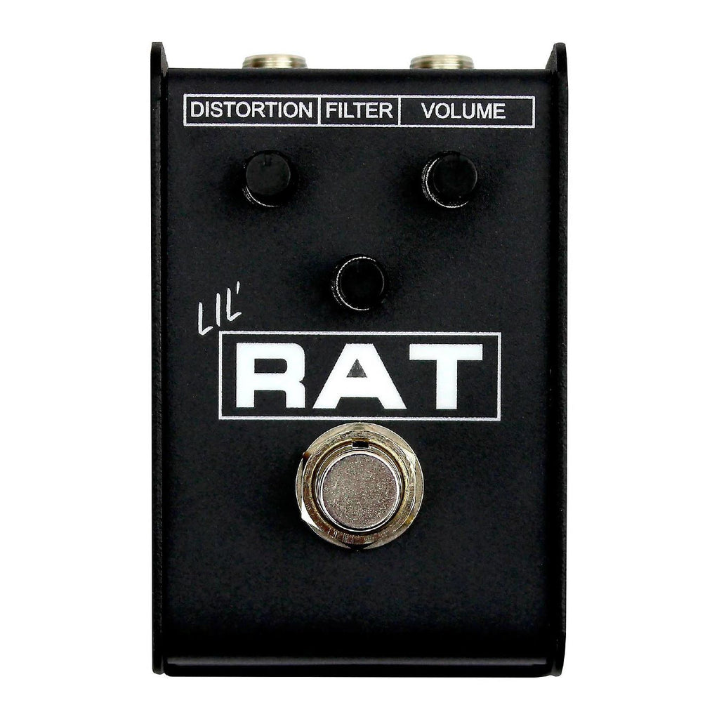 ProCo Lil' Rat Micro Distortion Guitar Effects Pedal with control knobs and input/output jacks on a white background.