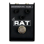 ProCo Lil' Rat Micro Distortion Guitar Effects Pedal with control knobs and input/output jacks on a white background.