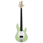 Sterling by Music Man Ray2 StingRay bass guitar in Misty Green with amaranth fingerboard, showcasing its sleek design and wood finish.