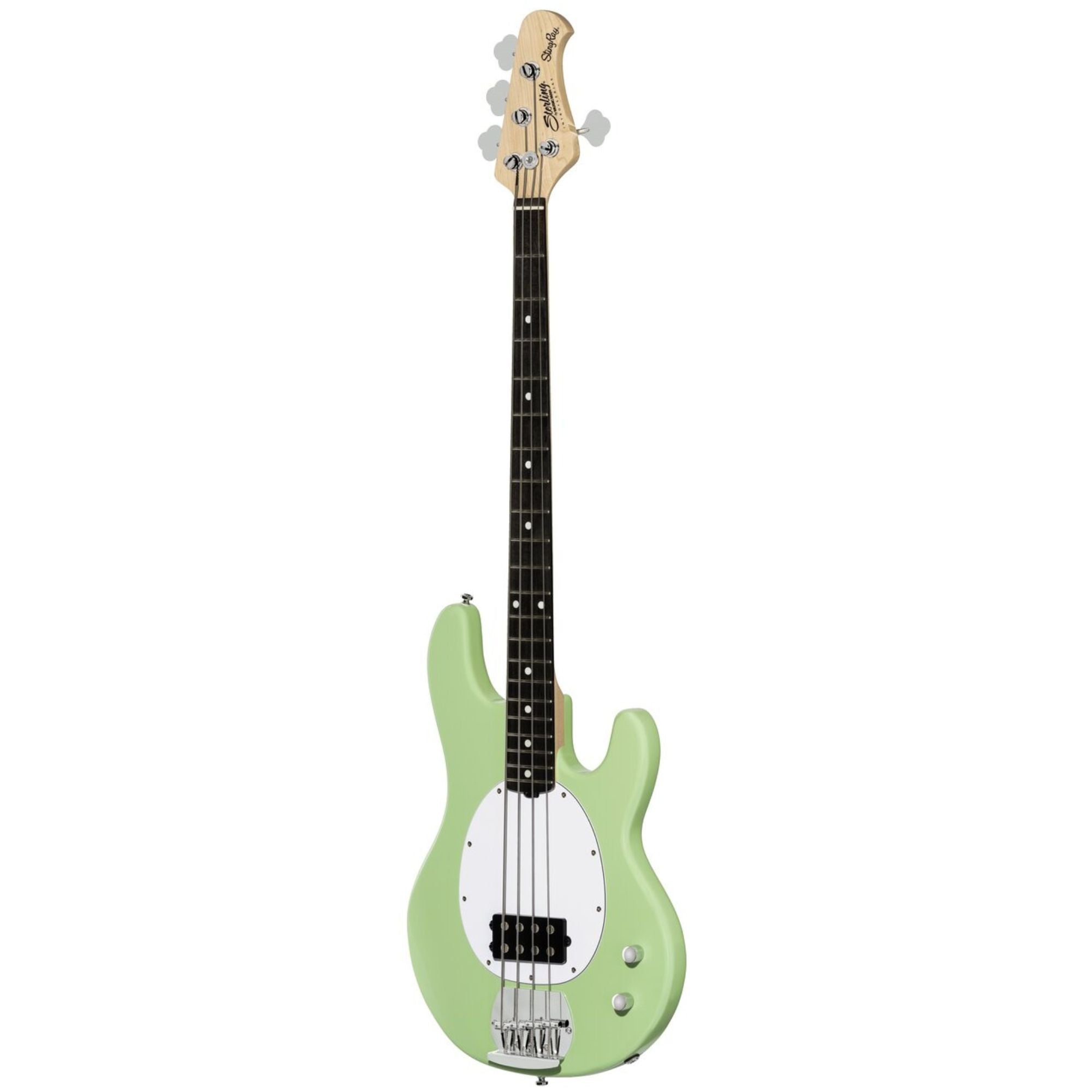 Sterling by Music Man Ray2 StingRay bass guitar in Misty Green with amaranth fingerboard and classic design.