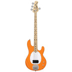 Stirling Music Man Stingray Ray2 bass guitar with maple neck in Sunrise Orange finish, shown from a front view.