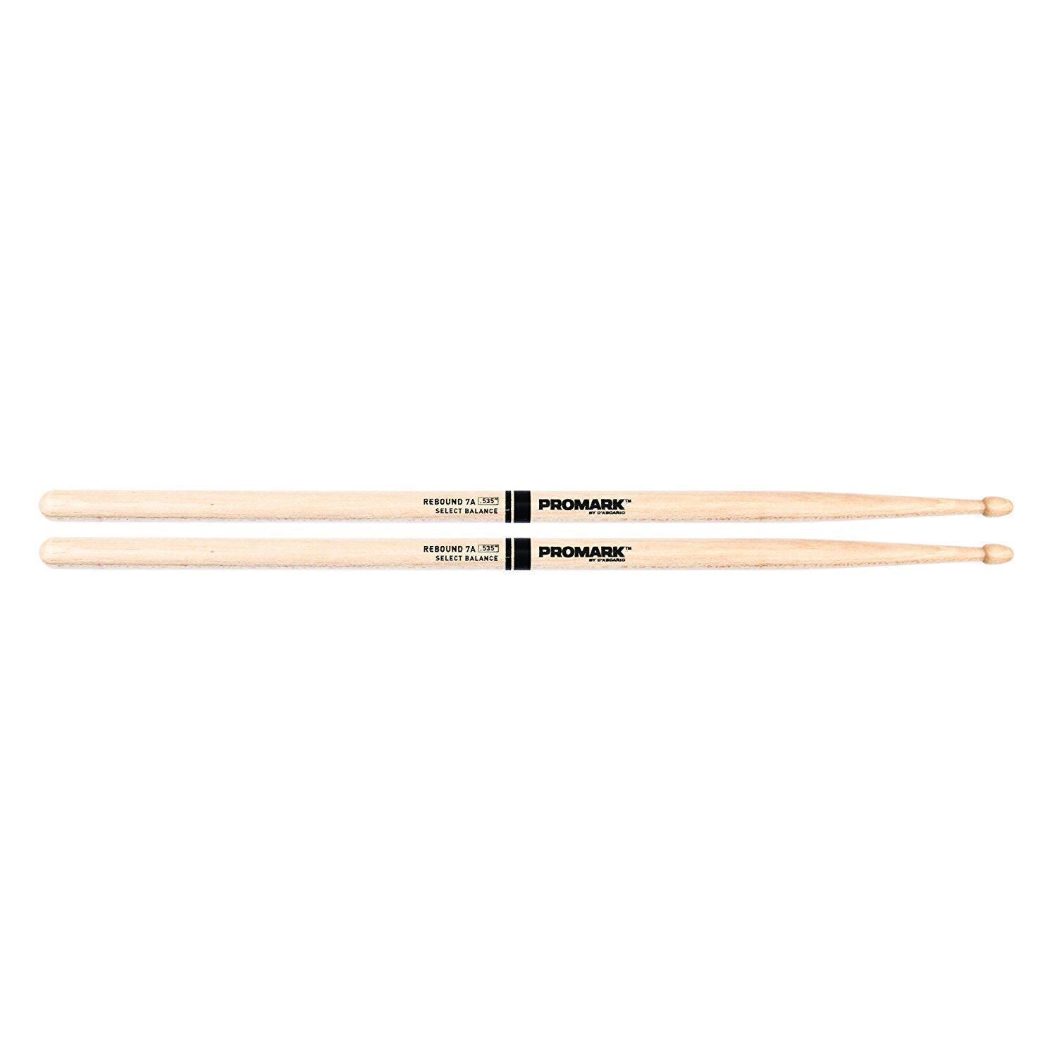 ProMark Rebound 7A drumsticks with hickory and acorn wood tips, suitable for drummers and percussionists.