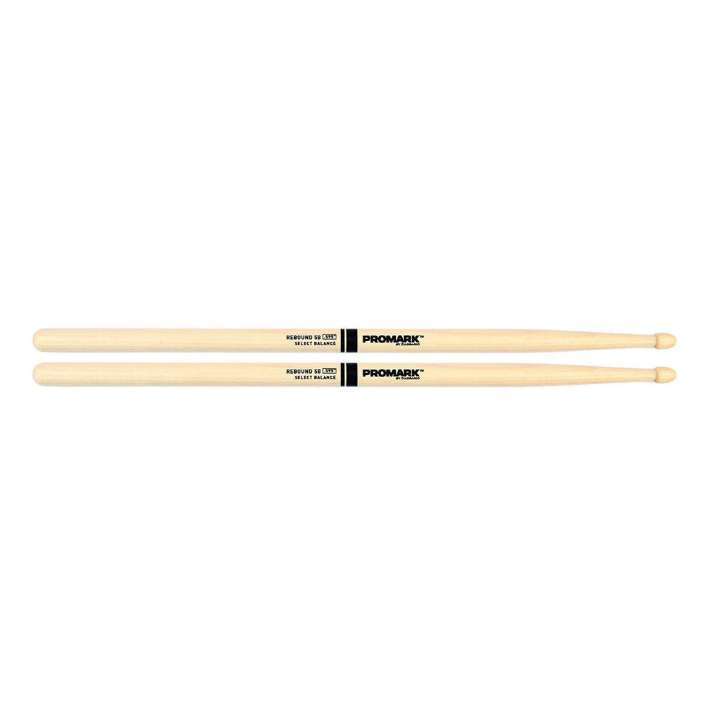 ProMark Rebound 5B drumsticks with hickory wood and acorn tips, designed for drumming and percussion playing.
