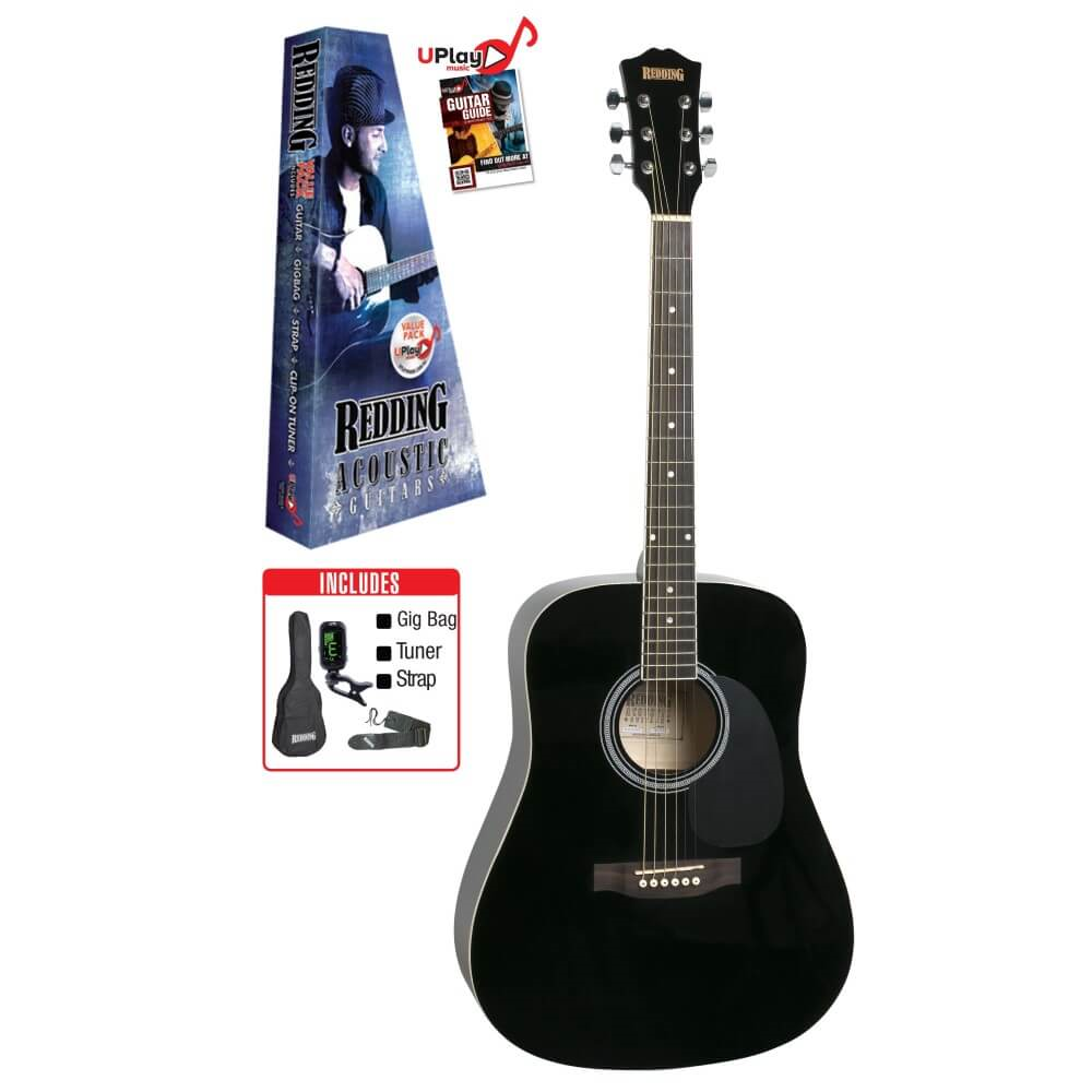 Redding RED50 Drednought Acoustic Guitar Pack with Tuner - Black