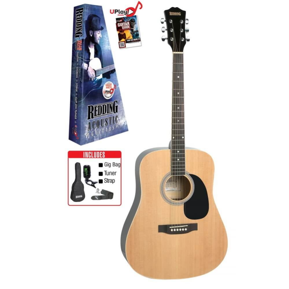 Redding RED50 Drednought Acoustic Guitar Pack with Tuner - Natural Gloss