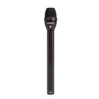 Rode Reporter omnidirectional interview microphone mounted on a stand for studio recording and broadcasting.