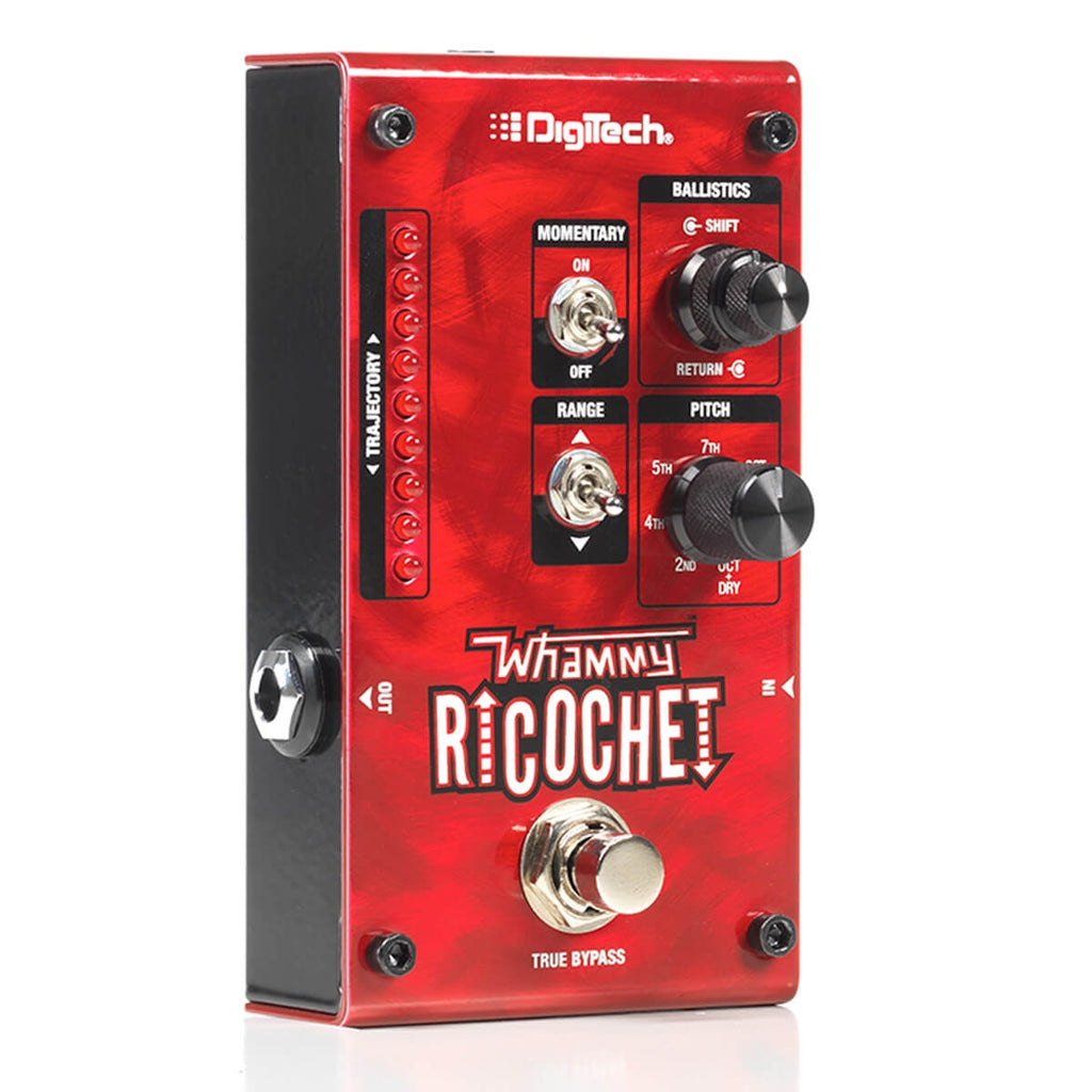 Digitech Ricochet Pitch Shift Guitar Effects Pedal with footswitch and control knobs for versatile sound modulation.