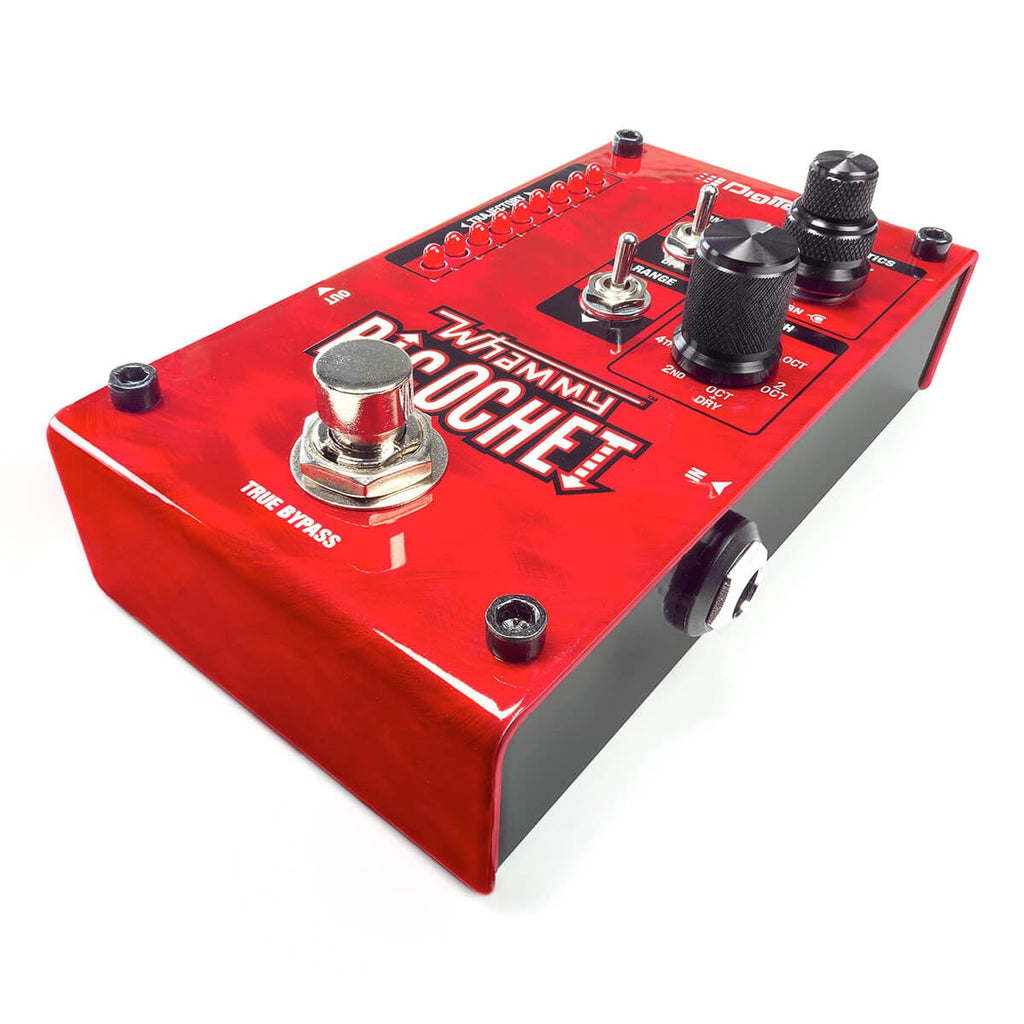 DigiTech Whammy Ricochet pitch shift guitar effects pedal with footswitch and control knobs, used in electric guitar setups.