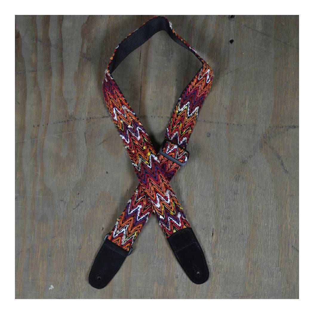 Colonial Leather Lacing & Suede Guitar Strap - Orange Multi-Colour