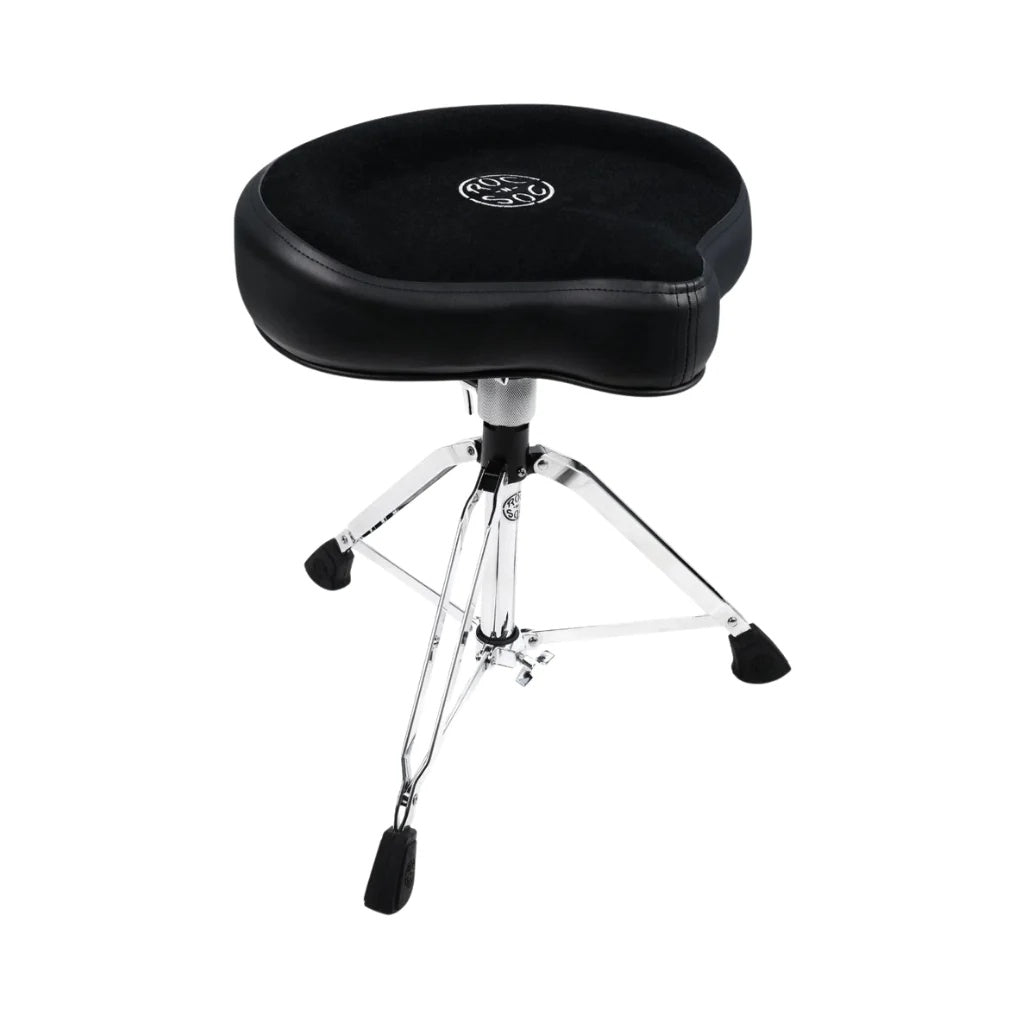Black Roc-N-Soc Manual Spindle Original Top Drum Throne with cushioned seat and adjustable height for comfortable drumming.