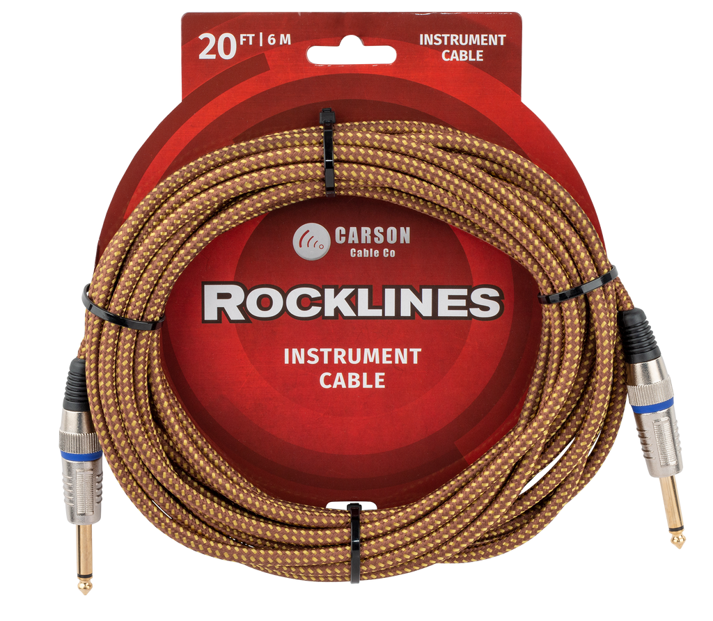 Carson Rocklines ROK20BV Noiseless Braided Guitar Lead - 20 Feet - Vintage Tweed