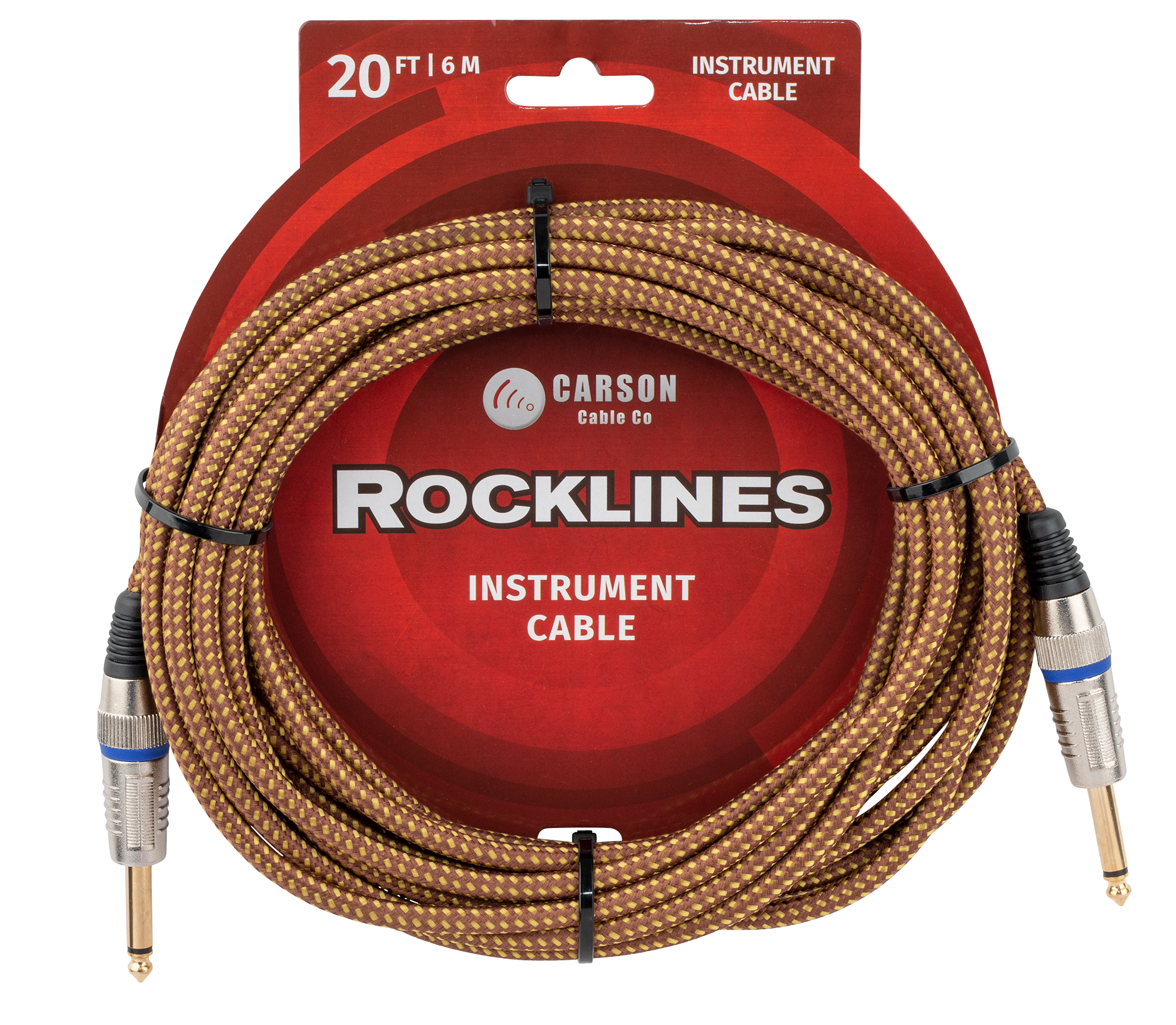 Carson Rocklines ROK20BV Noiseless Braided Guitar Lead - 20 Feet - Vintage Tweed